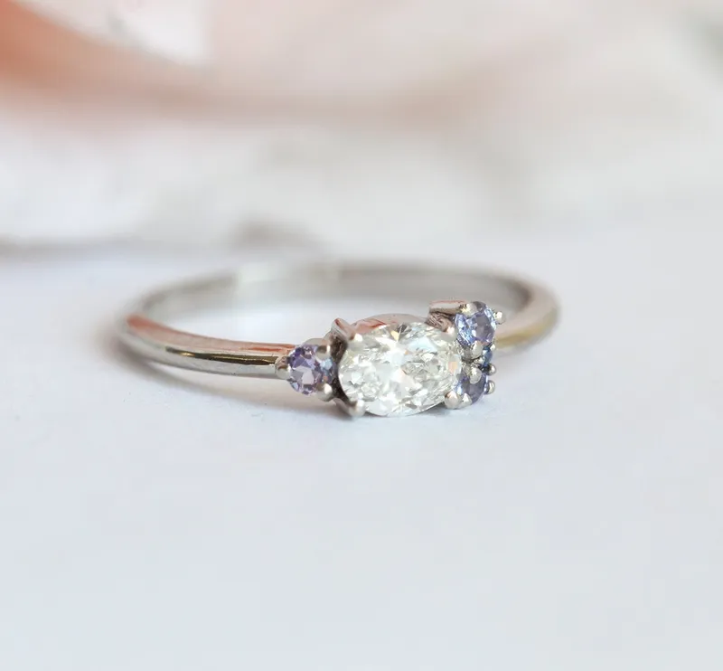 Clover White Diamond Tanzanites Ring view 4