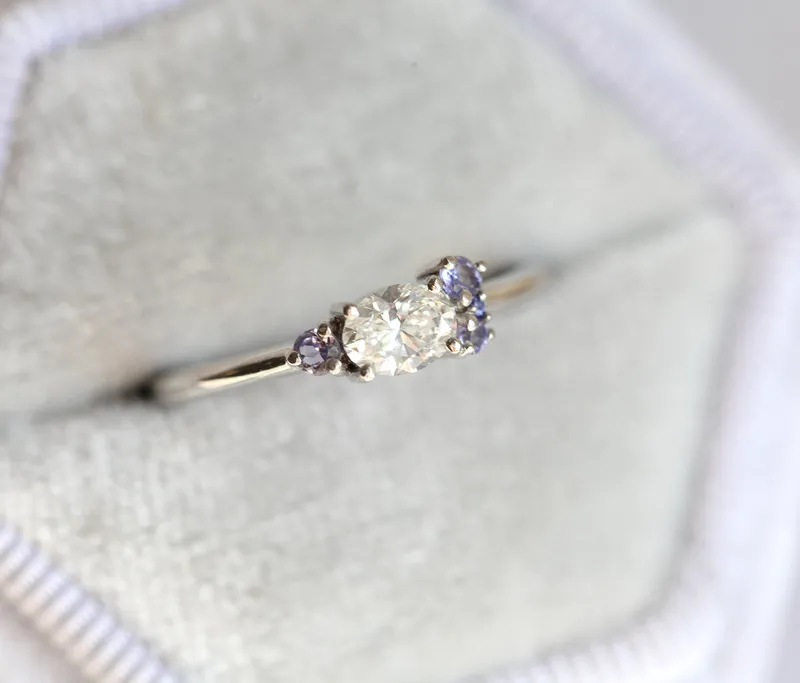 Clover White Diamond Tanzanites Ring view 5