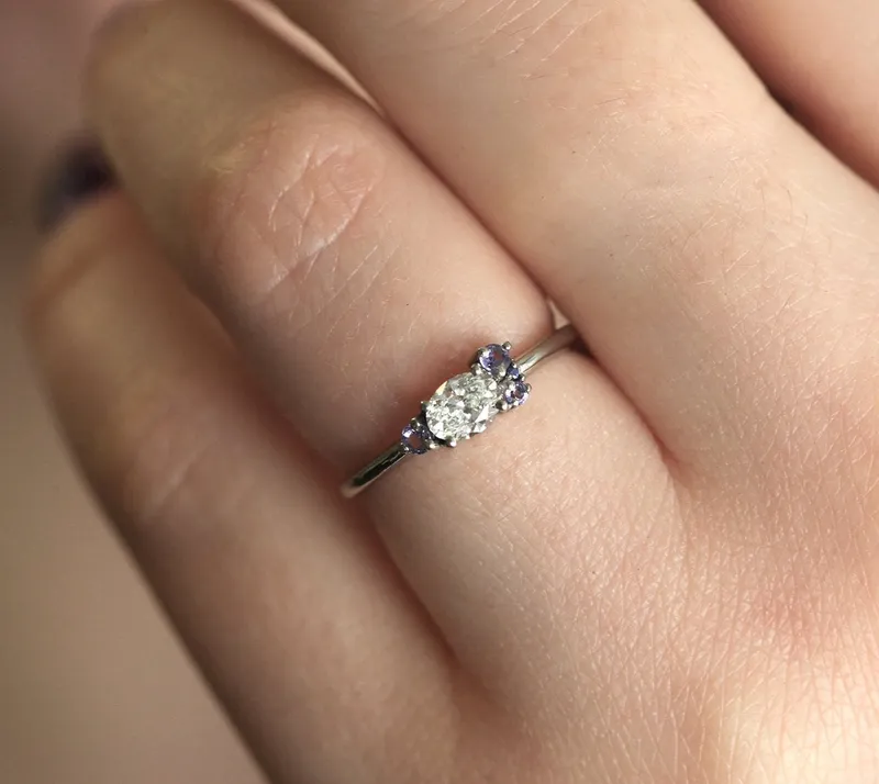 Clover White Diamond Tanzanites Ring view 6
