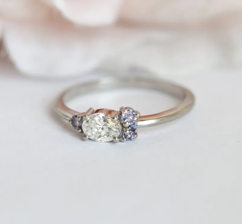 Clover White Diamond Tanzanites Ring view 7