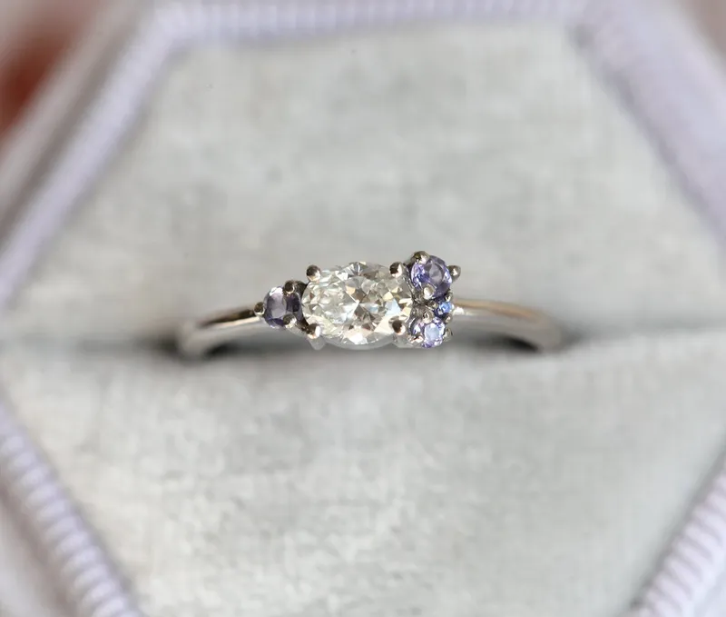 Clover White Diamond Tanzanites Ring view 8