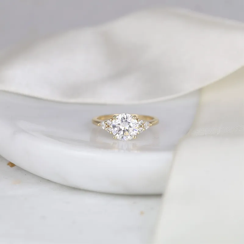 2cts Constance 8mm 14kt Gold Moissanite Diamonds Unique Round Cluster Ring round cut engagement ring