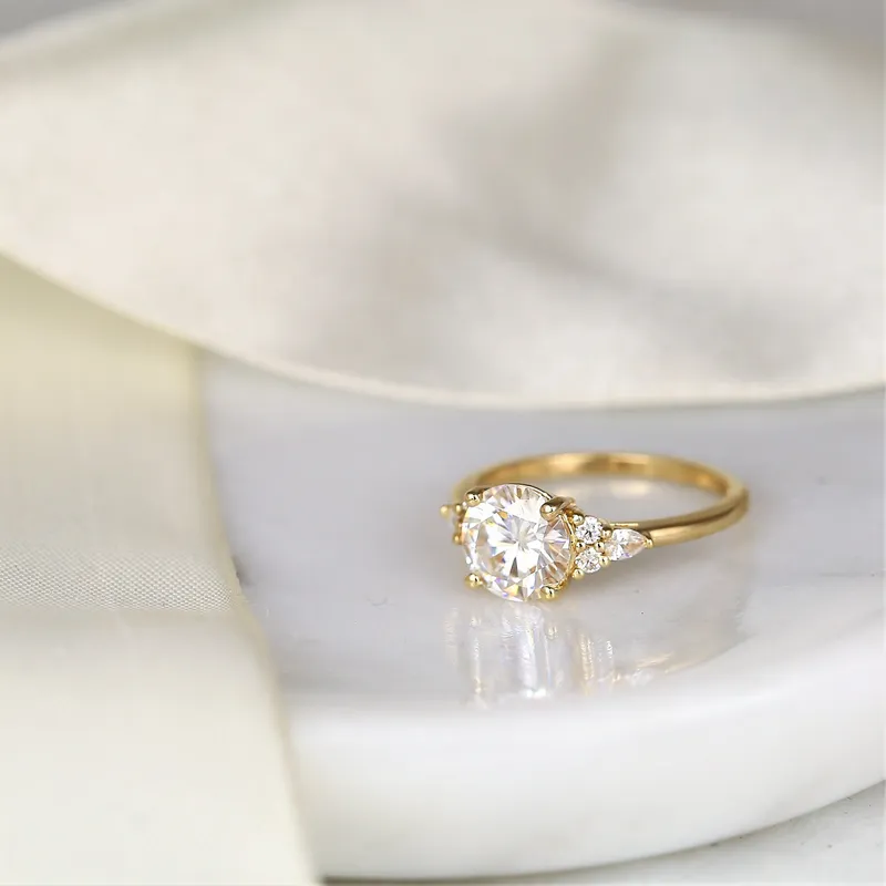 2cts Constance 8mm 14kt Gold Moissanite Diamonds Unique Round Cluster Ring view 2