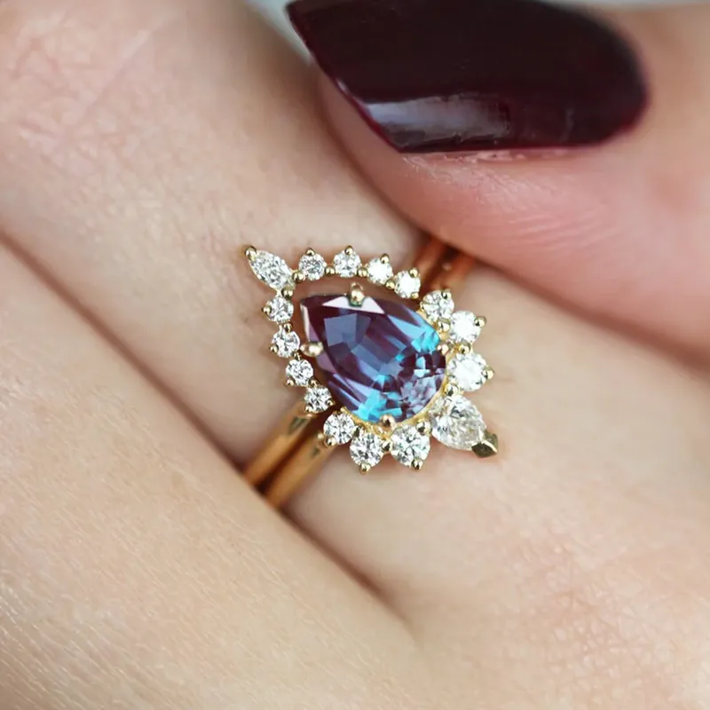 Corinne Pear Alexandrite Ring Set view 2