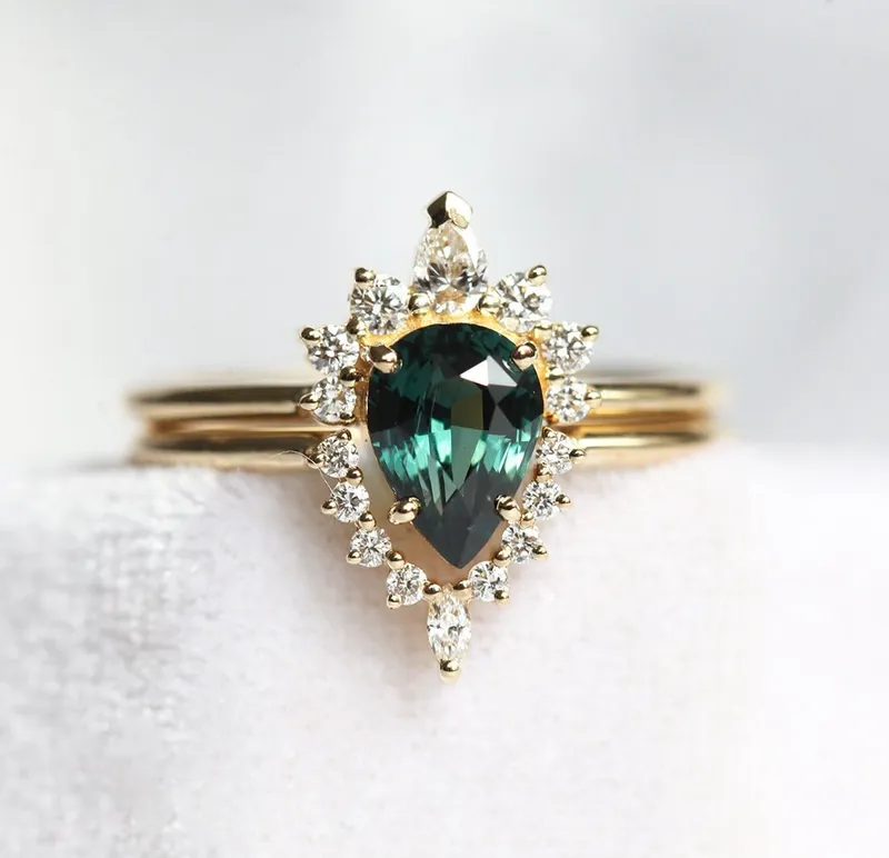 Corinne Pear Sapphire Ring Set sapphire pear cut engagement ring