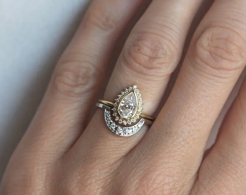 Crescent Shaped Diamond Nesting Band Ring vy 2