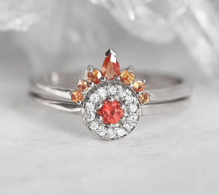 Crown Wedding Band With Orange Sapphires view 10