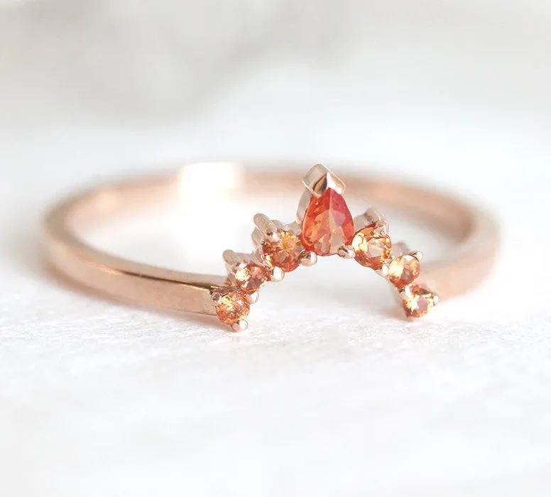Crown Wedding Band With Orange Sapphires view 3