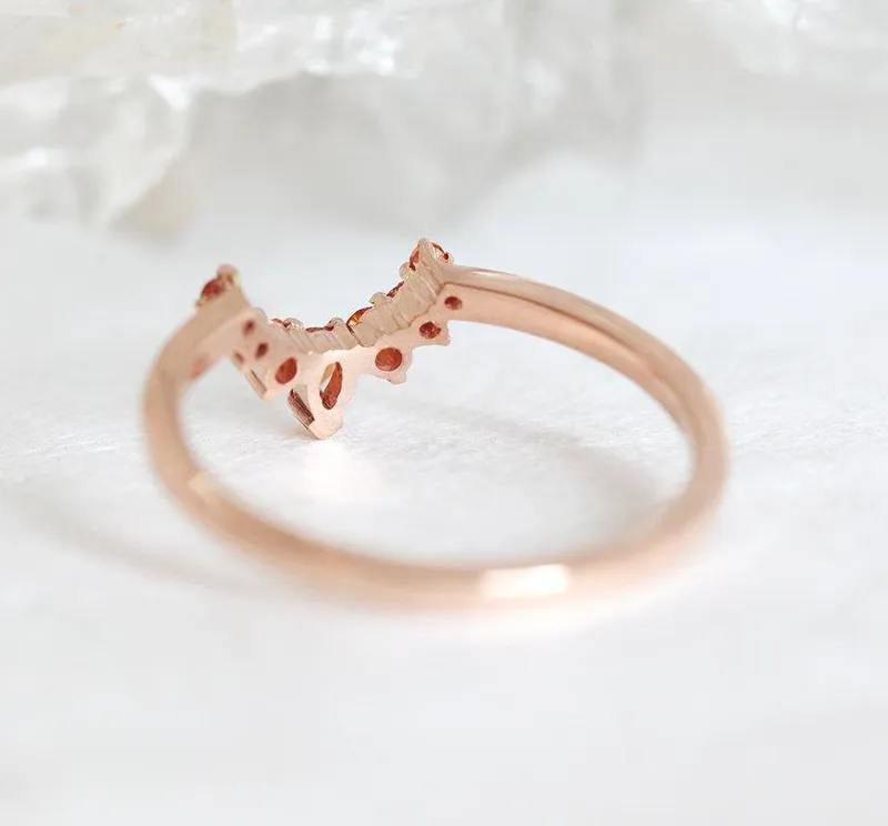 Crown Wedding Band With Orange Sapphires view 4