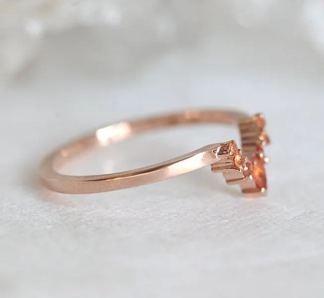 Crown Wedding Band With Orange Sapphires view 6