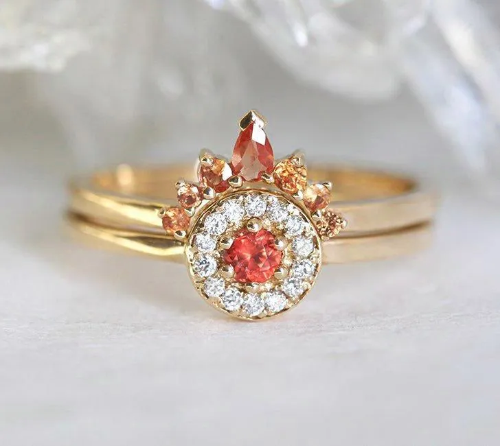 Crown Wedding Band With Orange Sapphires view 9