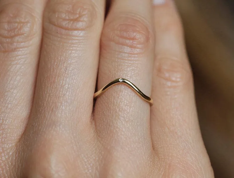 Curved Flush Diamond Nesting Band Ring vy 5