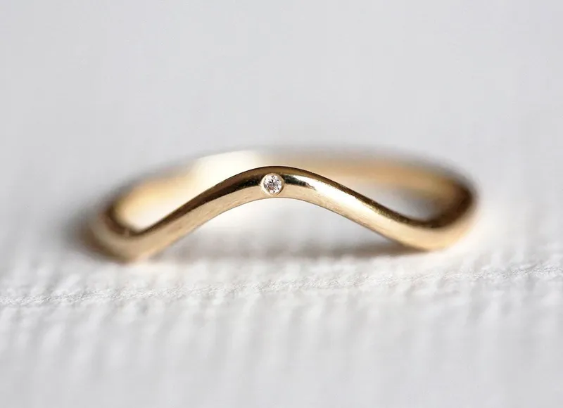 Curved Flush Diamond Nesting Band Ring diamond round cut engagement ring