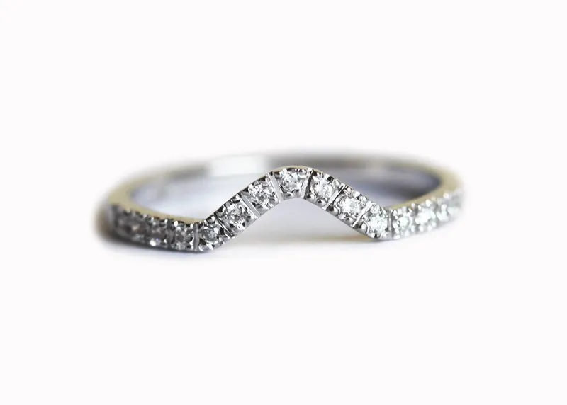 Curved Wedding Band, Curved Diamond Ring diamond round cut engagement ring