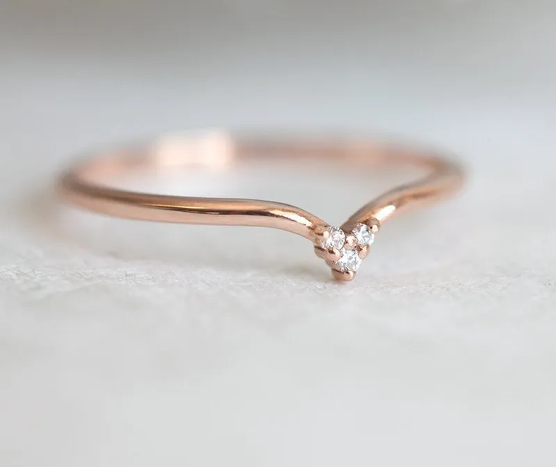Curved Wedding Band With Tiny Diamonds view 3