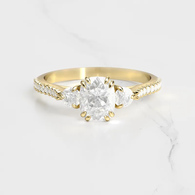 CUSHION HALF PAVE DIAMOND RING WITH ACCENT STONES view 4