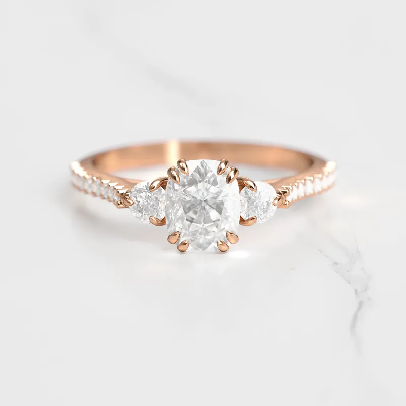 CUSHION HALF PAVE DIAMOND RING WITH ACCENT STONES view 5
