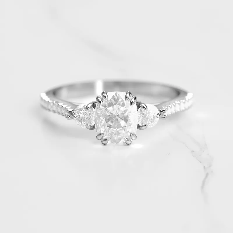 CUSHION HALF PAVE DIAMOND RING WITH ACCENT STONES view 6