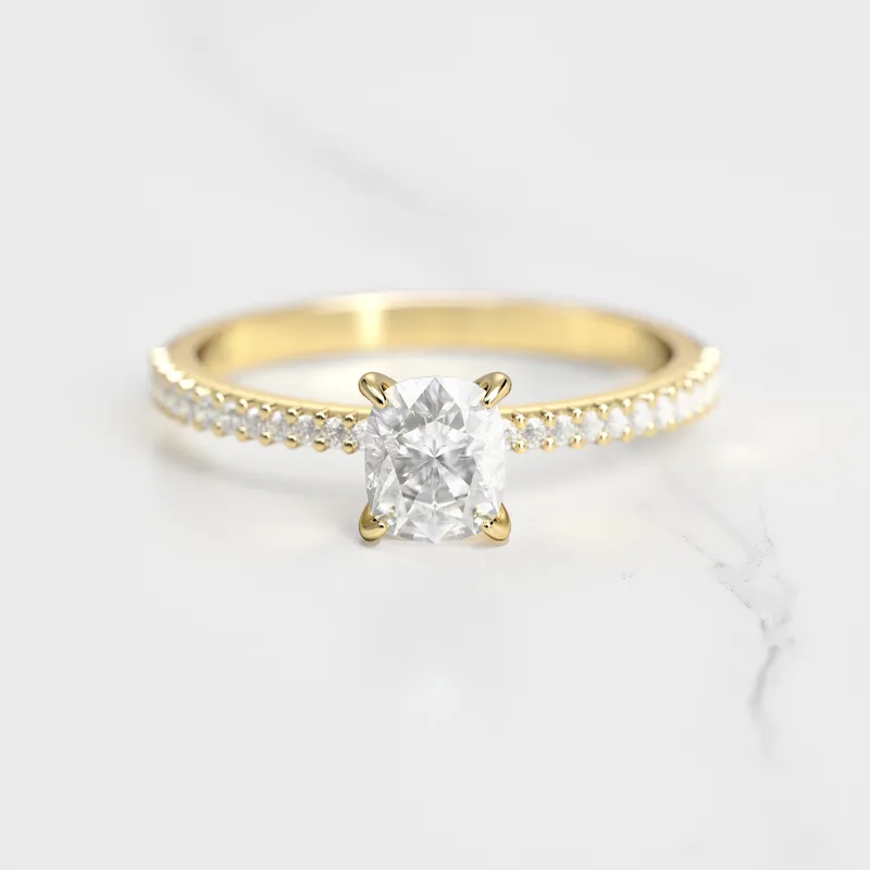 CUSHION HALF PAVE TAPERED DIAMOND RING view 4