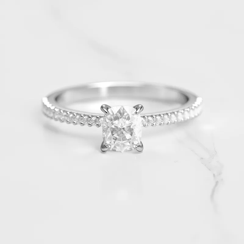 CUSHION HALF PAVE TAPERED DIAMOND RING view 6