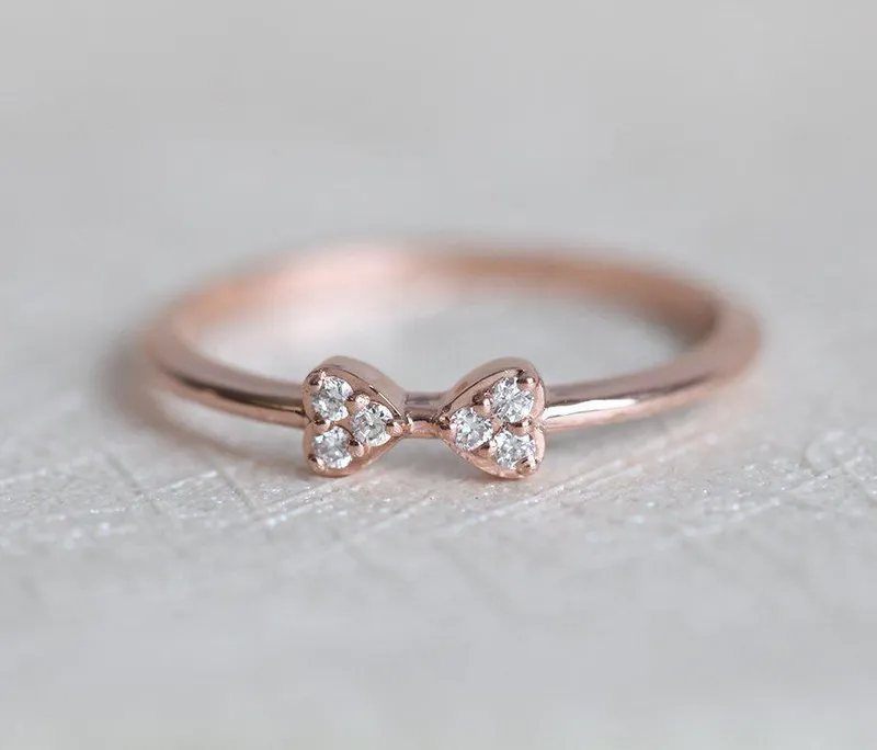 Cute And Dainty Bow Tie Diamond Ring vy 3
