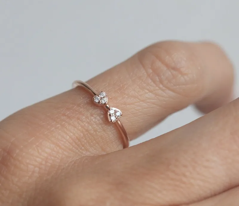 Cute And Dainty Bow Tie Diamond Ring vy 4