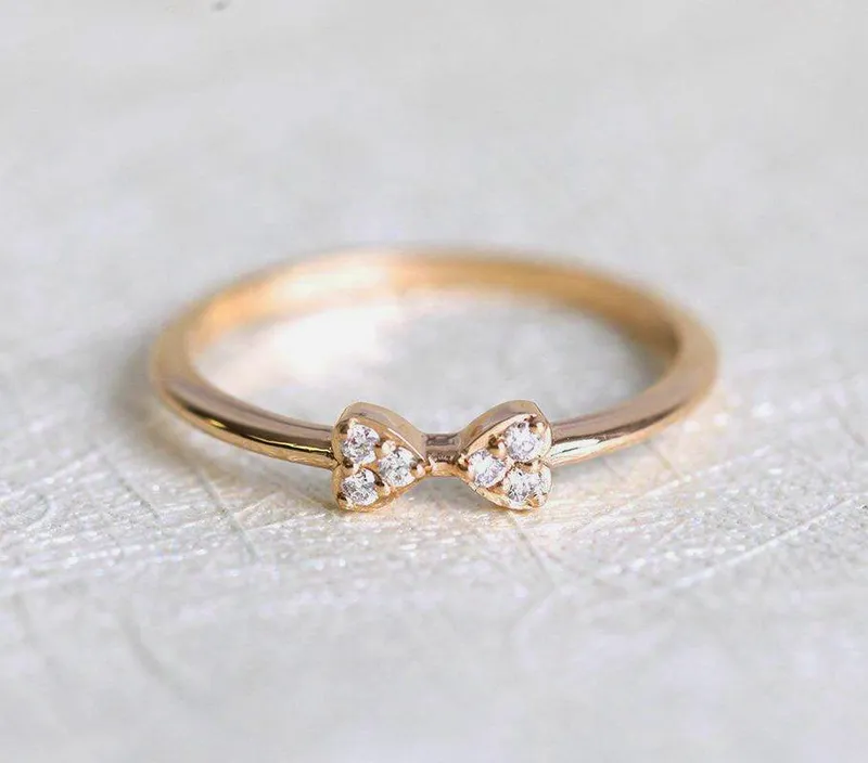 Cute And Dainty Bow Tie Diamond Ring vy 5