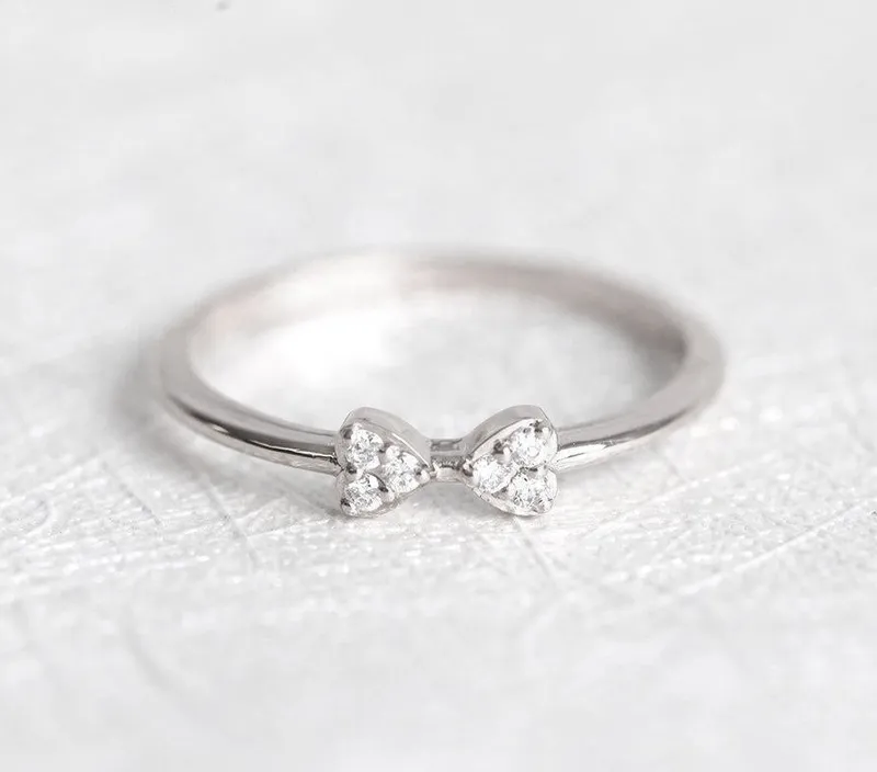 Cute And Dainty Bow Tie Diamond Ring vy 6