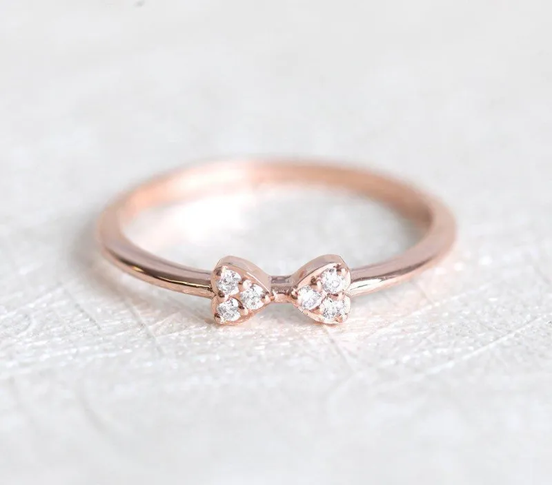 Cute And Dainty Bow Tie Diamond Ring diamond round cut engagement ring