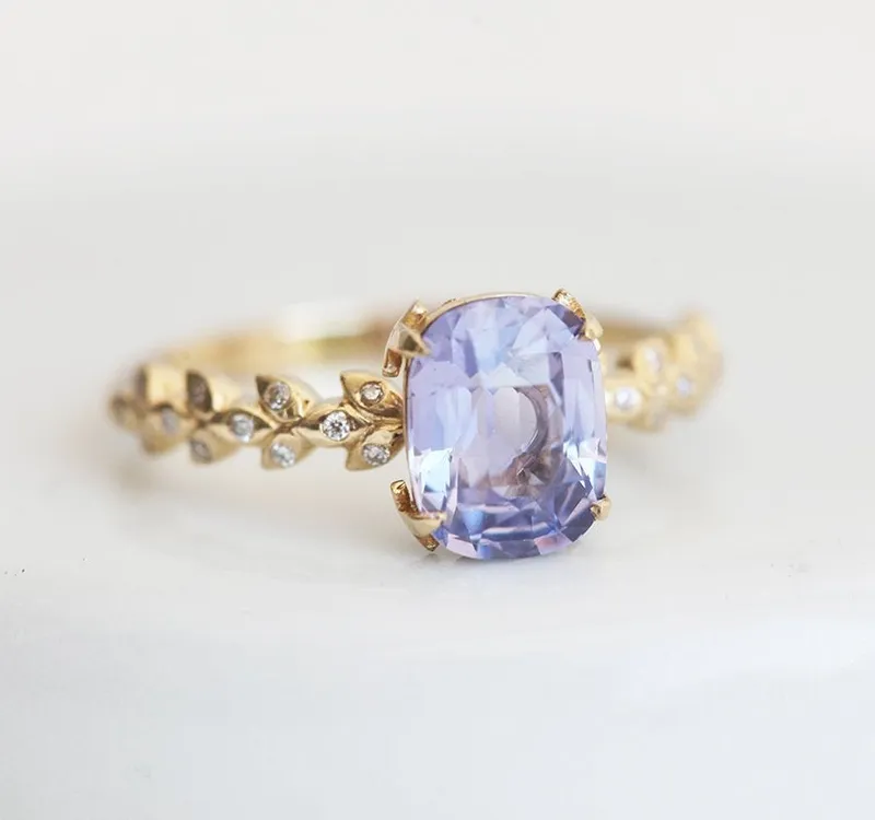 CYRA LAVENDER SAPPHIRE DIAMOND RING sapphire cushion cut engagement ring