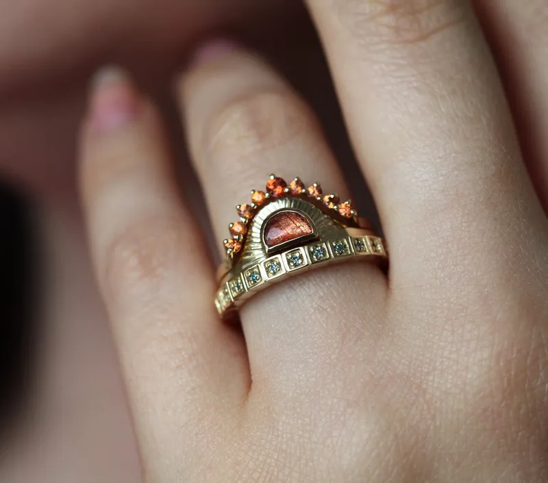Cyra Sunstone Ring With Matching Bands view 2