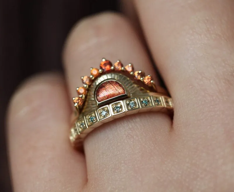 Cyra Sunstone Ring With Matching Bands view 7