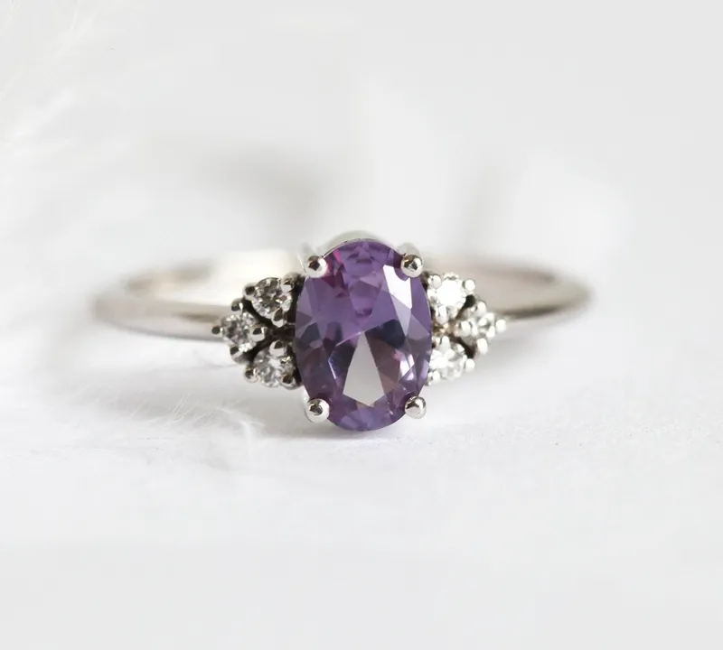 Dora Lab Alexandrite & Diamond Ring oval cut engagement ring