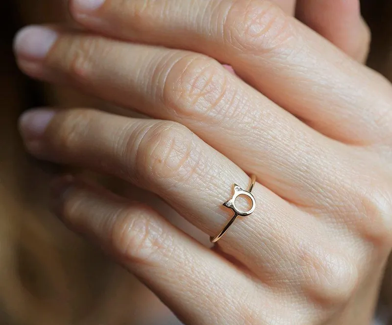 DAINTY CAT EARS DIAMOND STATEMENT RING vy 2