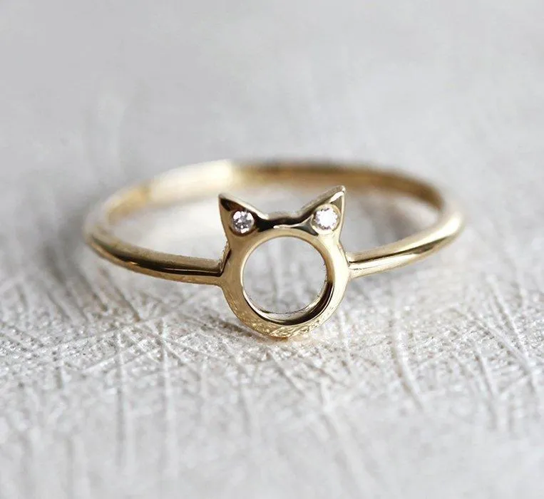 DAINTY CAT EARS DIAMOND STATEMENT RING diamond round cut engagement ring