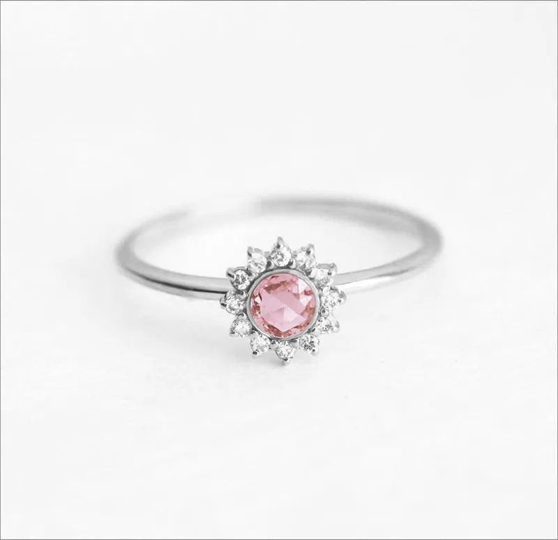 DAINTY PEACH PINK SAPPHIRE DIAMOND RING sapphire round cut engagement ring