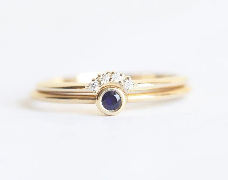 Dainty Sapphire Ring Set With Prong Diamond Crown view 2