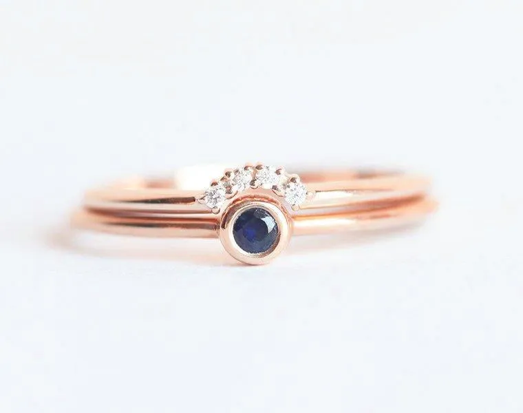 Dainty Sapphire Ring Set With Prong Diamond Crown view 5