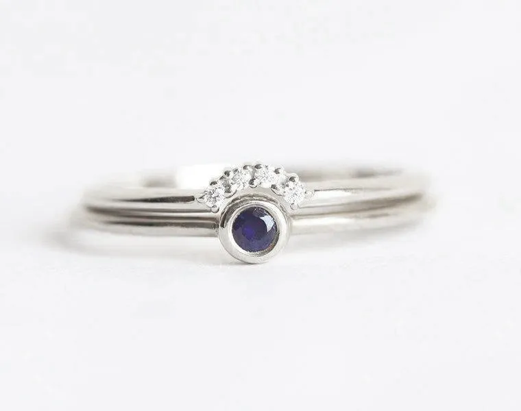 Dainty Sapphire Ring Set With Prong Diamond Crown view 6