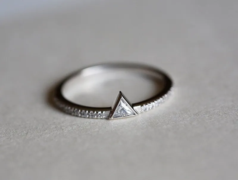 DAINTY TRIANGLE CUT DIAMOND RING WITH DIAMOND PAVE BAND view 3
