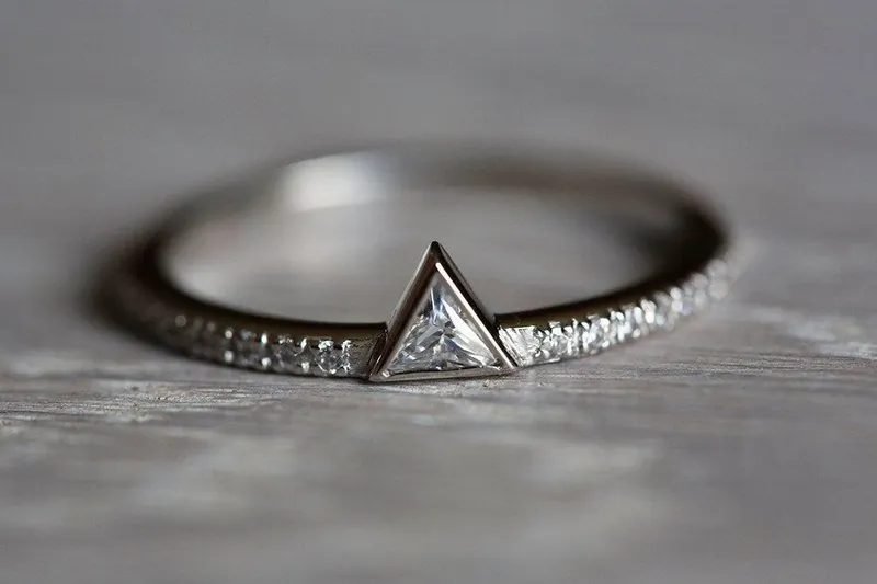 DAINTY TRIANGLE CUT DIAMOND RING WITH DIAMOND PAVE BAND view 5