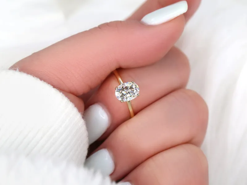 1.50ct Dakota 8x6mm 14kt Gold Moissanite Minimalist Oval Solitaire Ring vy 3