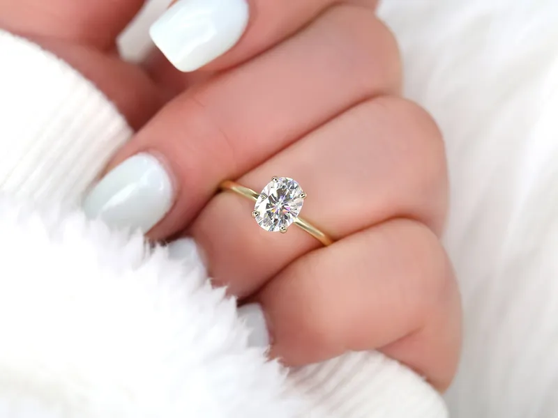 1.50ct Dakota 8x6mm 14kt Gold Moissanite Minimalist Oval Solitaire Ring vy 4