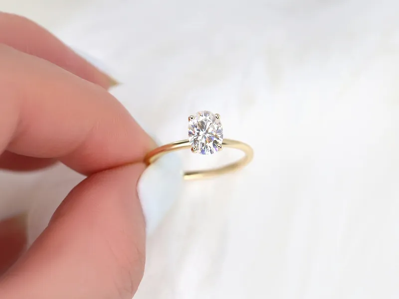 1.50ct Dakota 8x6mm 14kt Gold Moissanite Minimalist Oval Solitaire Ring vy 5