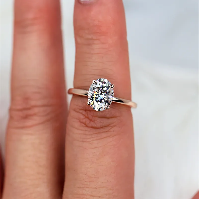2ct Ready to Ship Dakota 9x7mm 14kt WHITE Gold Forever One Moissanite Minimalist Oval Solitaire Ring view 6