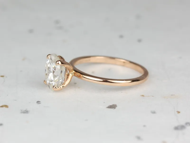 2ct Ready to Ship Dakota 9x7mm 14kt ROSE Gold Forever One DEF Moissanite Dainty Oval Solitaire Ring view 5