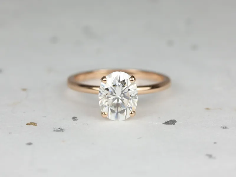 2ct Ready to Ship Dakota 9x7mm 14kt Rose Gold Moissanite GH Minimalist Dainty Oval Solitaire Ring vy 6