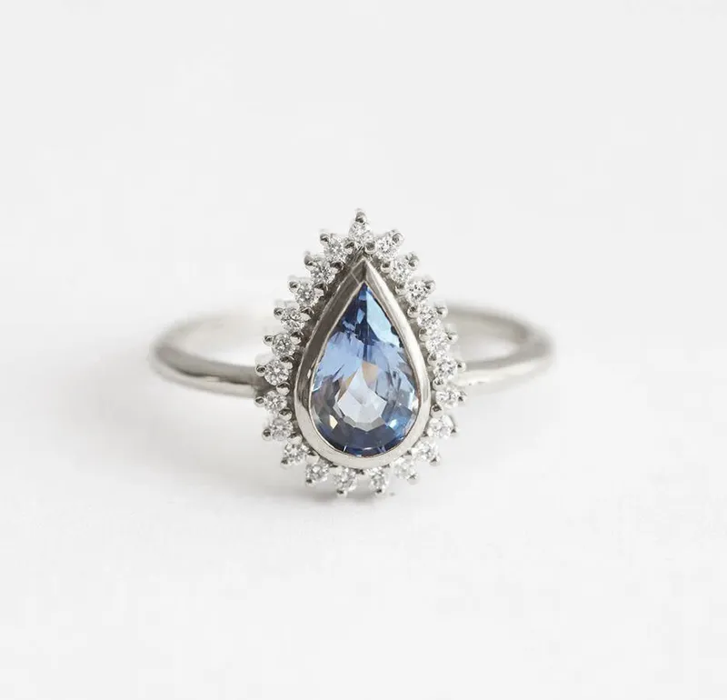 DAKSHA PEAR SAPPHIRE DIAMOND RING view 10