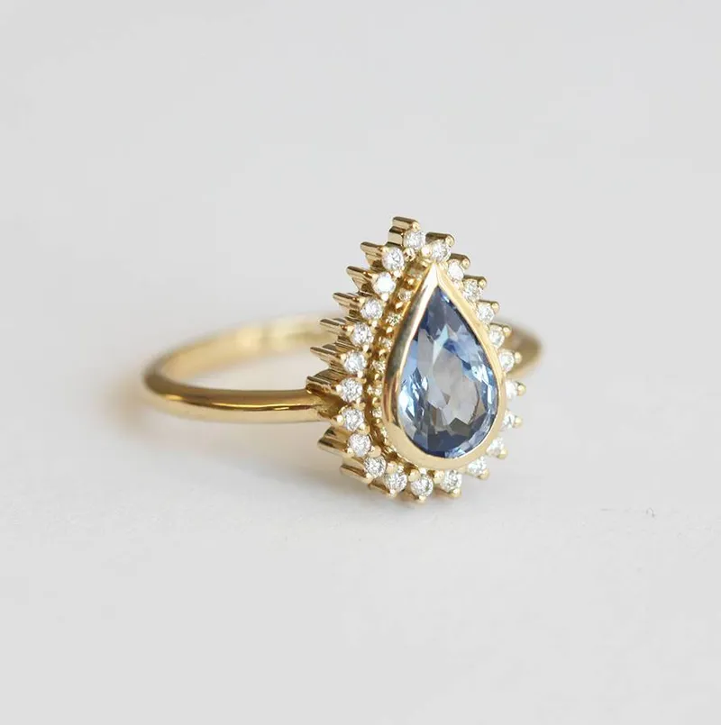 DAKSHA PEAR SAPPHIRE DIAMOND RING view 2