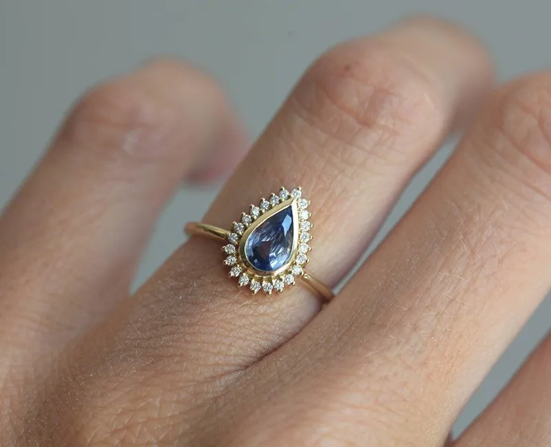 DAKSHA PEAR SAPPHIRE DIAMOND RING view 3